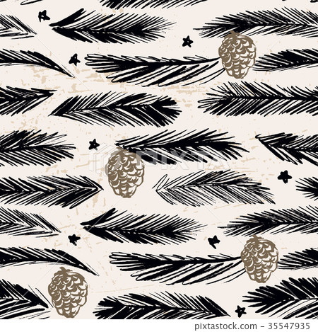 Ink hand drawn christmas tree seamless pattern  35547935