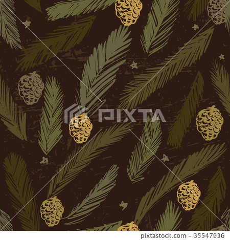 Ink hand drawn christmas tree seamless pattern 35547936