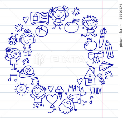 Kids drawing Kindergarten School Happy children 35550324