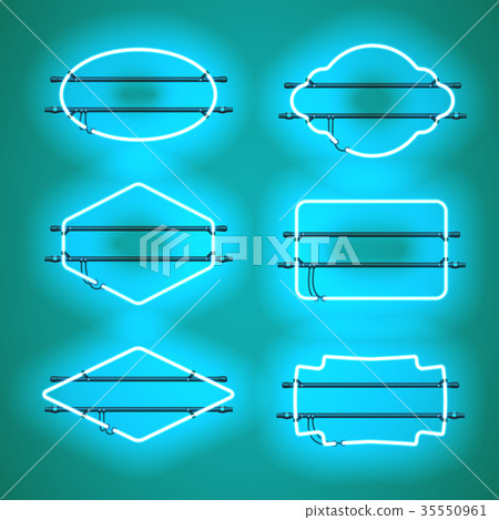 Set of realistic glowing blue neon frames - Stock Illustration ...