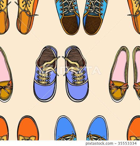Seamless pattern with red and blue shoes. Seamless pattern with red and blue shoes. 35553334