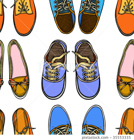 Seamless pattern with red and blue shoes. Seamless pattern with red and blue shoes. 35553335