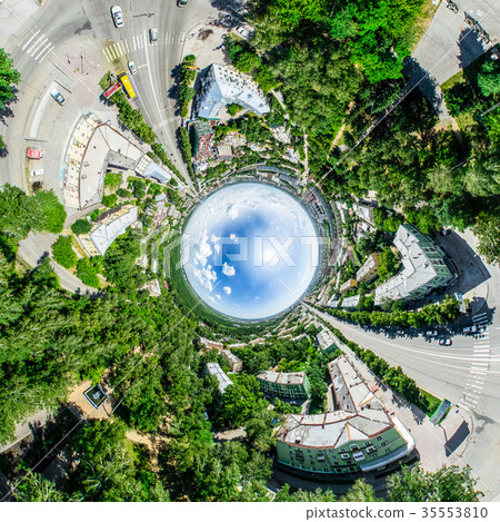 Aerial city view with crossroads and roads, houses 35553810