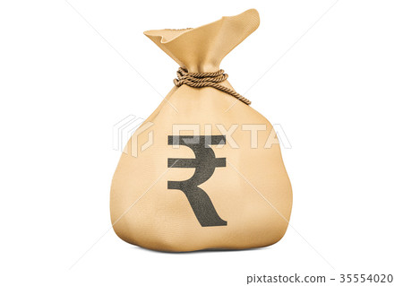 Money bag with rupee, 3D rendering 35554020
