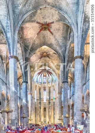 Interior of Santa Maria del Mar in Barcelona,Spain 35554906