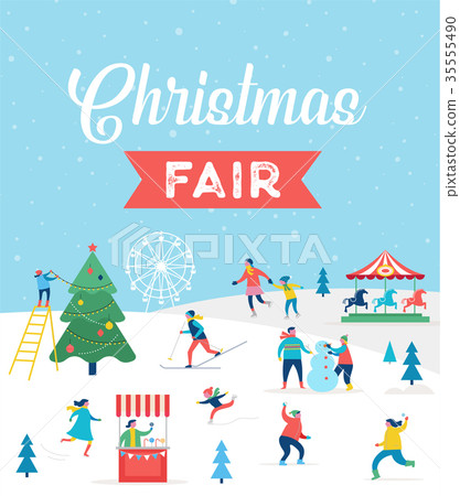 Winter sport scene, Christmas street event, festival and fair, with people, families make fun Winter sport scene, Christmas street event, festival and fair, with people, families make fun 35555490
