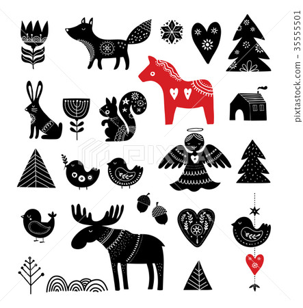 Christmas illustrations, hand drawn elements in Scandinavian style Christmas illustrations, hand drawn elements in Scandinavian style 35555501