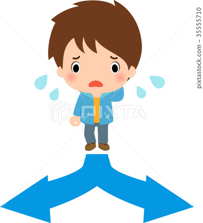 A young man who is troubled by a divided road A young man who is troubled by a divided road 35555710