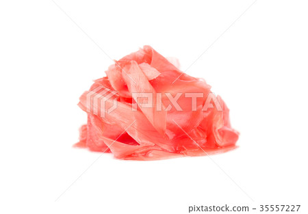 Pile of marinated ginger slices isolated on white Pile of marinated ginger slices isolated on white 35557227