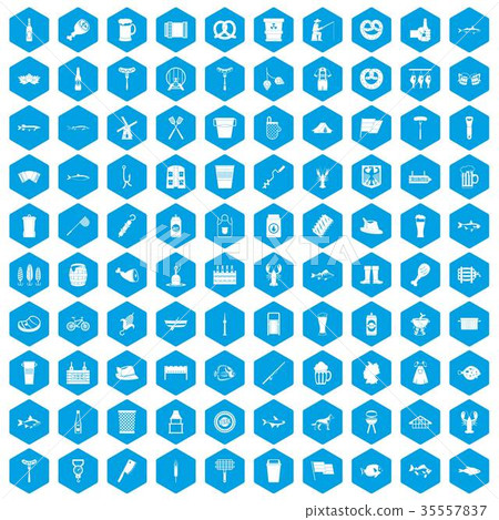 100 beer icons set blue 35557837