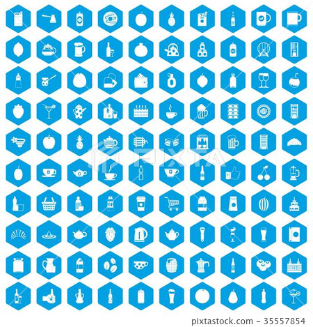 100 beverage icons set blue 35557854