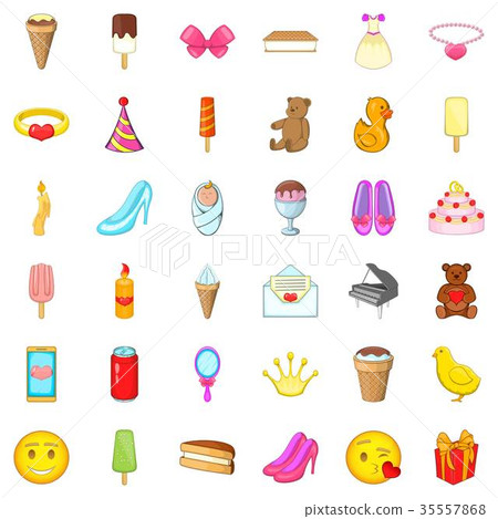 Birthday celebration icons set, cartoon style Birthday celebration icons set, cartoon style 35557868