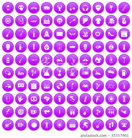 100 street festival icons set purple 35557901
