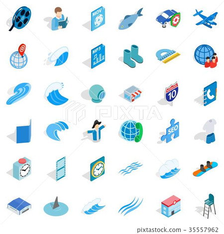 Blue globe icons set, isometric style 35557962