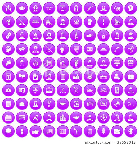 100 team work icons set purple 35558012