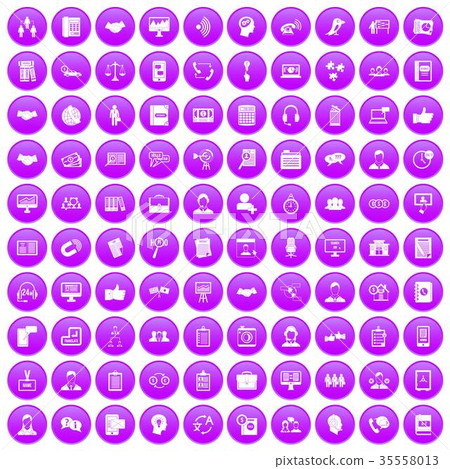 100 discussion icons set purple 35558013