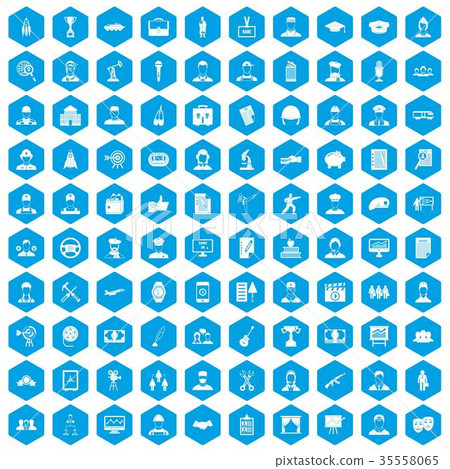 100 career icons set blue 35558065
