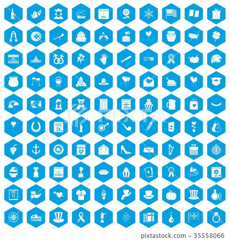 100 calendar icons set blue 35558066
