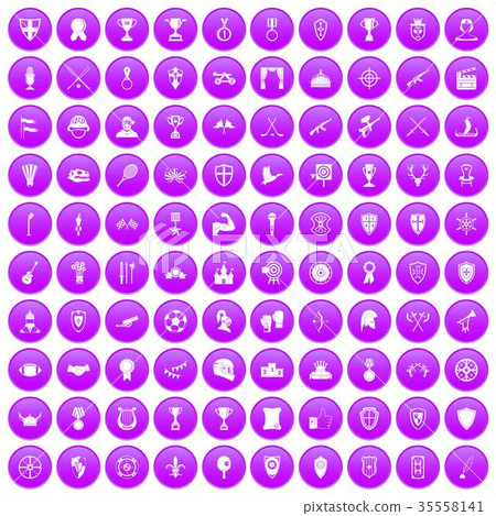 100 trophy and awards icons set purple 35558141