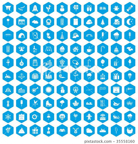 100 childrens parties icons set blue 35558160