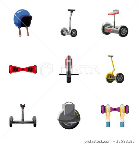 Hoverboard icons set, cartoon style Hoverboard icons set, cartoon style 35558183