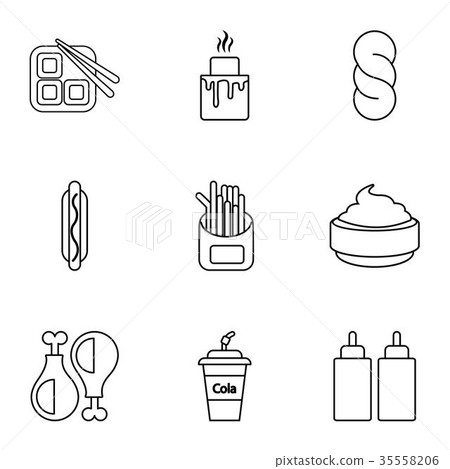 Snacks icons set, outline style Snacks icons set, outline style 35558206