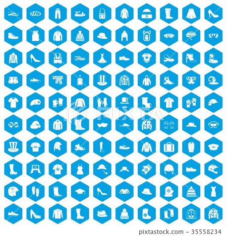 100 clothing and accessories icons set blue 100 clothing and accessories icons set blue 35558234