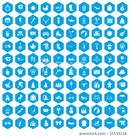 100 children icons set blue 100 children icons set blue 35558236
