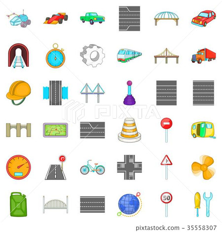 Bridge road icons set, cartoon style Bridge road icons set, cartoon style 35558307