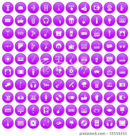 100 karaoke icons set purple 35558331