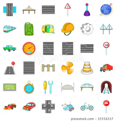 Bridge under tunnel icons set, cartoon style Bridge under tunnel icons set, cartoon style 35558337