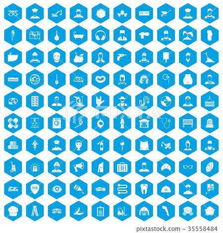 100 different professions icons set blue 35558484