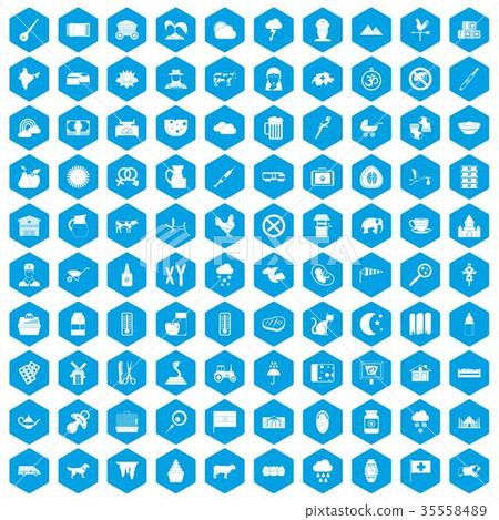 100 cow icons set blue 35558489