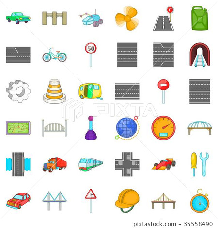 Speed road icons set, cartoon style Speed road icons set, cartoon style 35558490