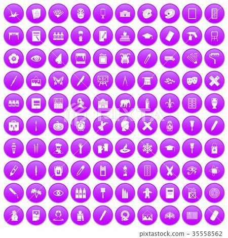 100 paint school icons set purple 35558562