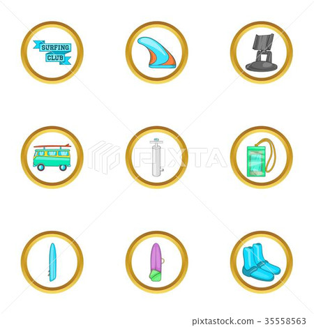 Surfing trip icons set, cartoon style Surfing trip icons set, cartoon style 35558563