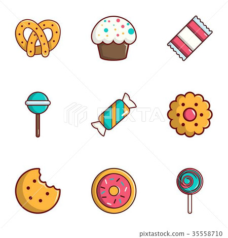 Candy shop icons set, flat style - Stock Illustration [35558710] - PIXTA