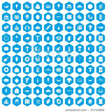 100 food shopping icons set blue 100 food shopping icons set blue 35558866