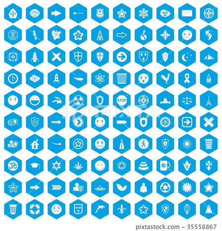 100 emblem icons set blue 35558867
