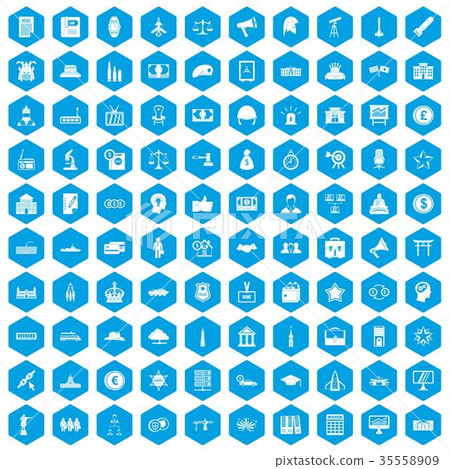 100 government icons set blue 35558909