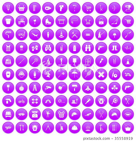 100 tackle icons set purple 100 tackle icons set purple 35558919