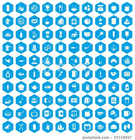100 kitchen icons set blue 35559097