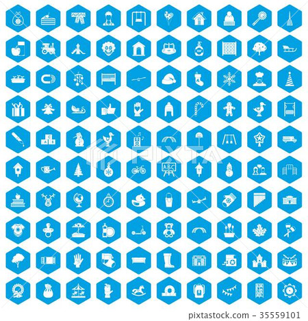 100 kindergarten icons set blue 35559101