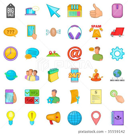 Consultation on phone icons set, cartoon style Consultation on phone icons set, cartoon style 35559142