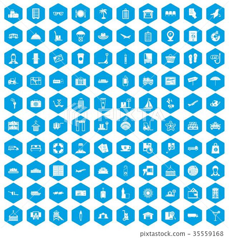 100 luggage icons set blue 35559168
