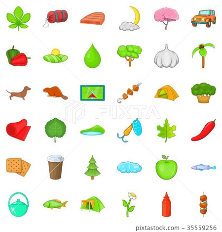 Fishing nature icons set, cartoon style Fishing nature icons set, cartoon style 35559256