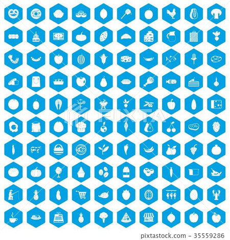 100 natural products icons set blue 35559286