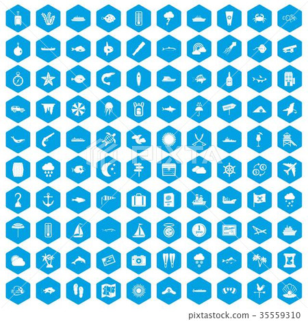 100 marine environment icons set blue 35559310