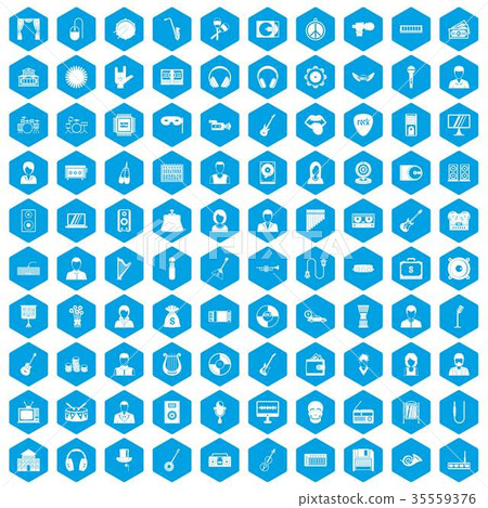 100 music icons set blue 100 music icons set blue 35559376