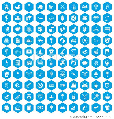100 nursery icons set blue 35559420
